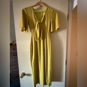 Tularosa Yellow Flutter Sleeve Midi Dress